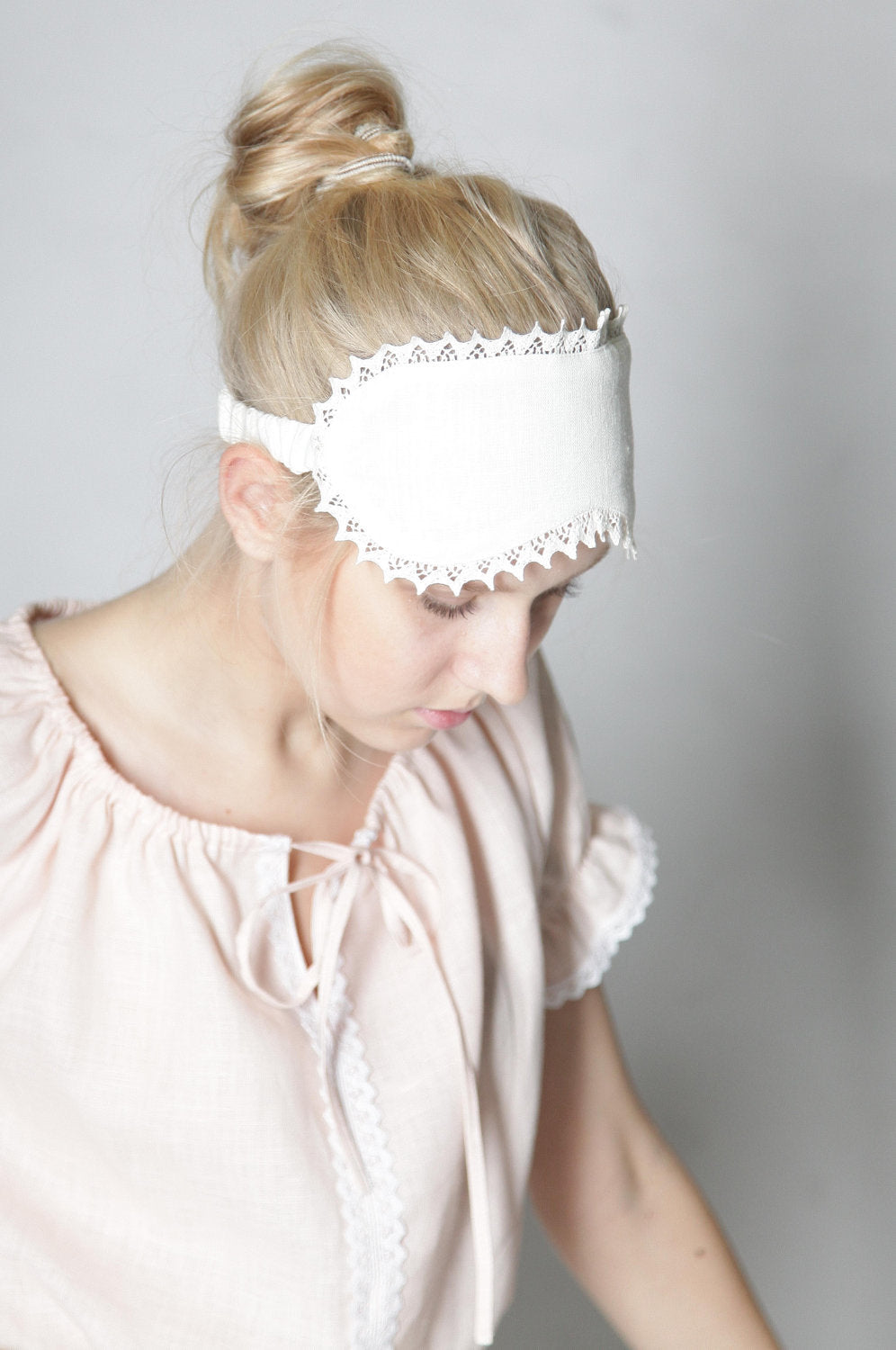 Linen White Sleep Eye Mask Laced/ Luxury Sleeping Eyewear For Her