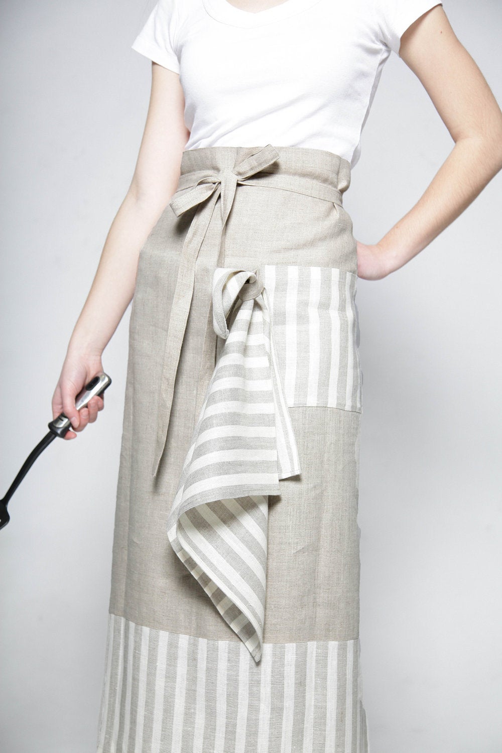 Linen Half Apron with Kitchen Towel/ Natural Pinafore Apron