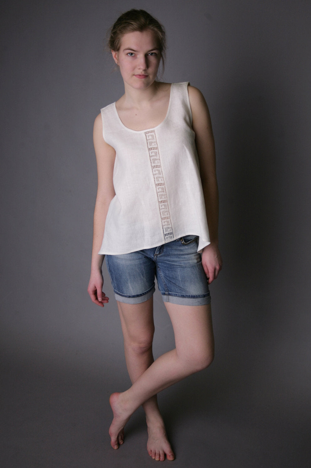 Linen Top ANTIQUE with Front Lace Decor