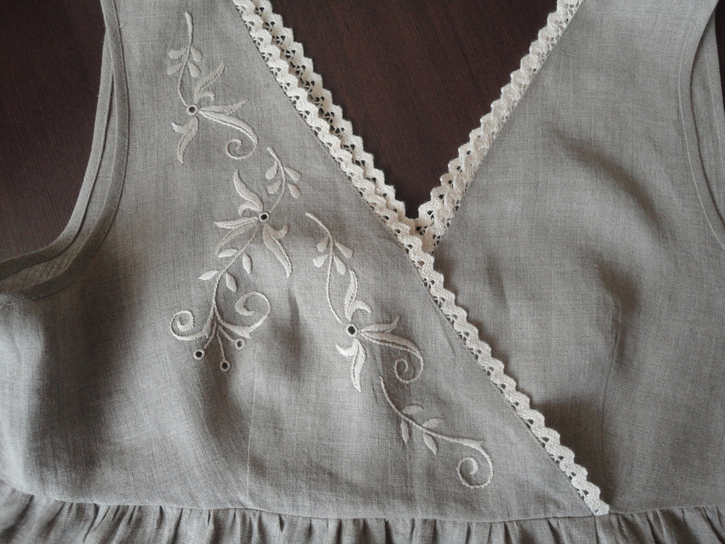 Linen Sleeveless Oversize Night Dress LIANA with Handmade Embroidery