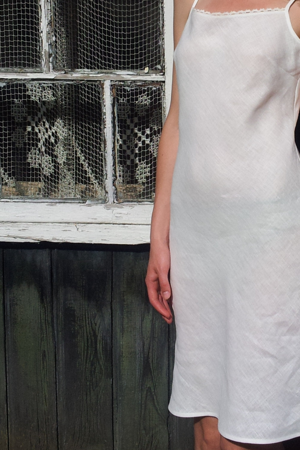 Linen Black Night Gown GABIJA/ Linen Slip with Lace and cut in Bias