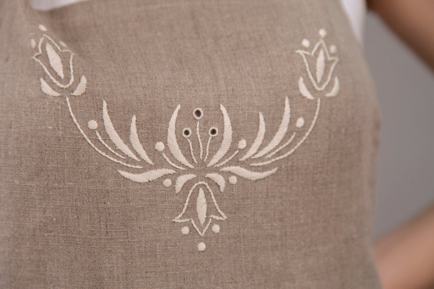 Linen Organic Apron with Wonderfull Handembroidery/ Full Apron Linen for Her