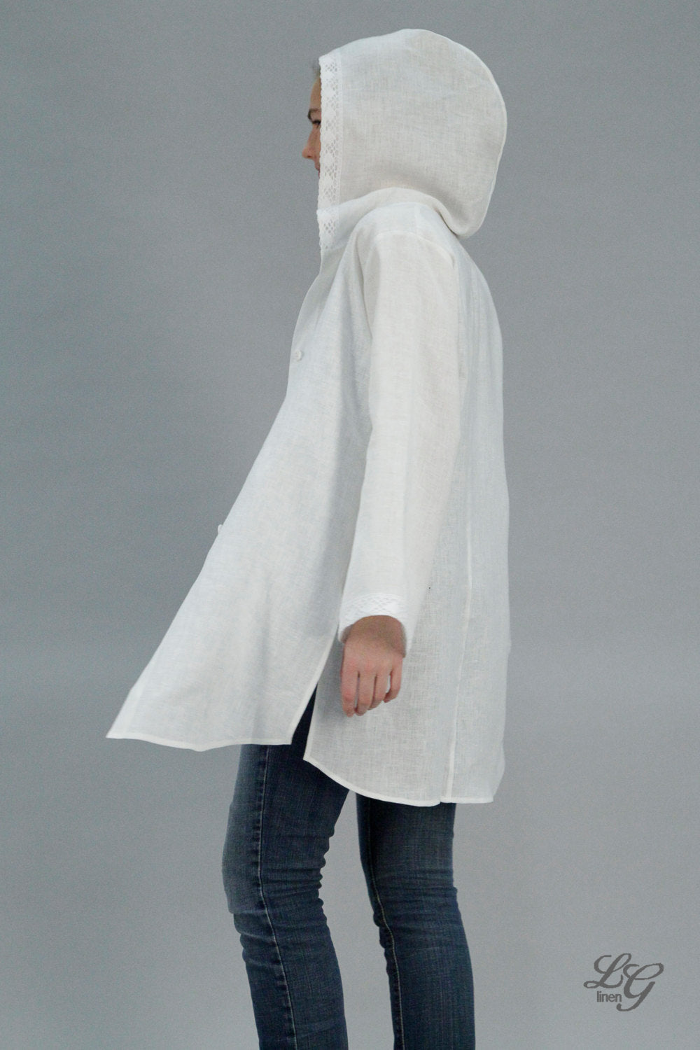 Linen Long Hooded Shirt TARA Laced