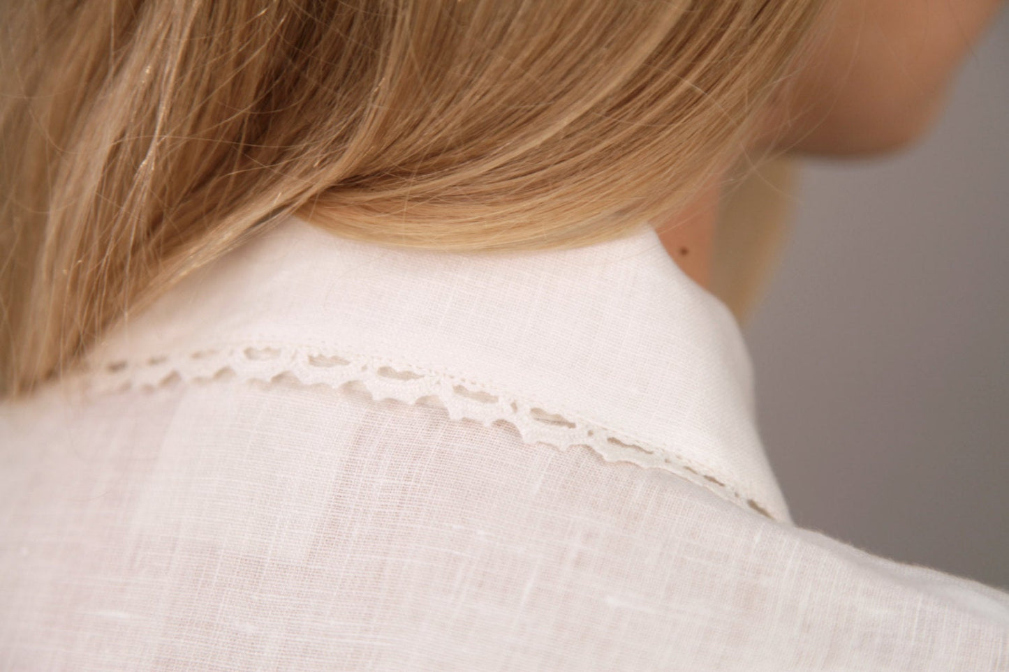 Linen White Pajama Shirt NINA LACED with Short Sleeves