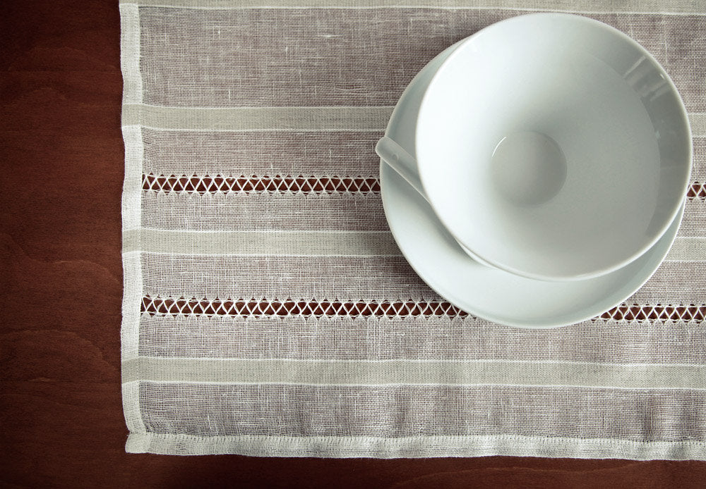 Linen Table Runner Sheer with 2-rows Handstitch at Ends/ Luxury Table Cover