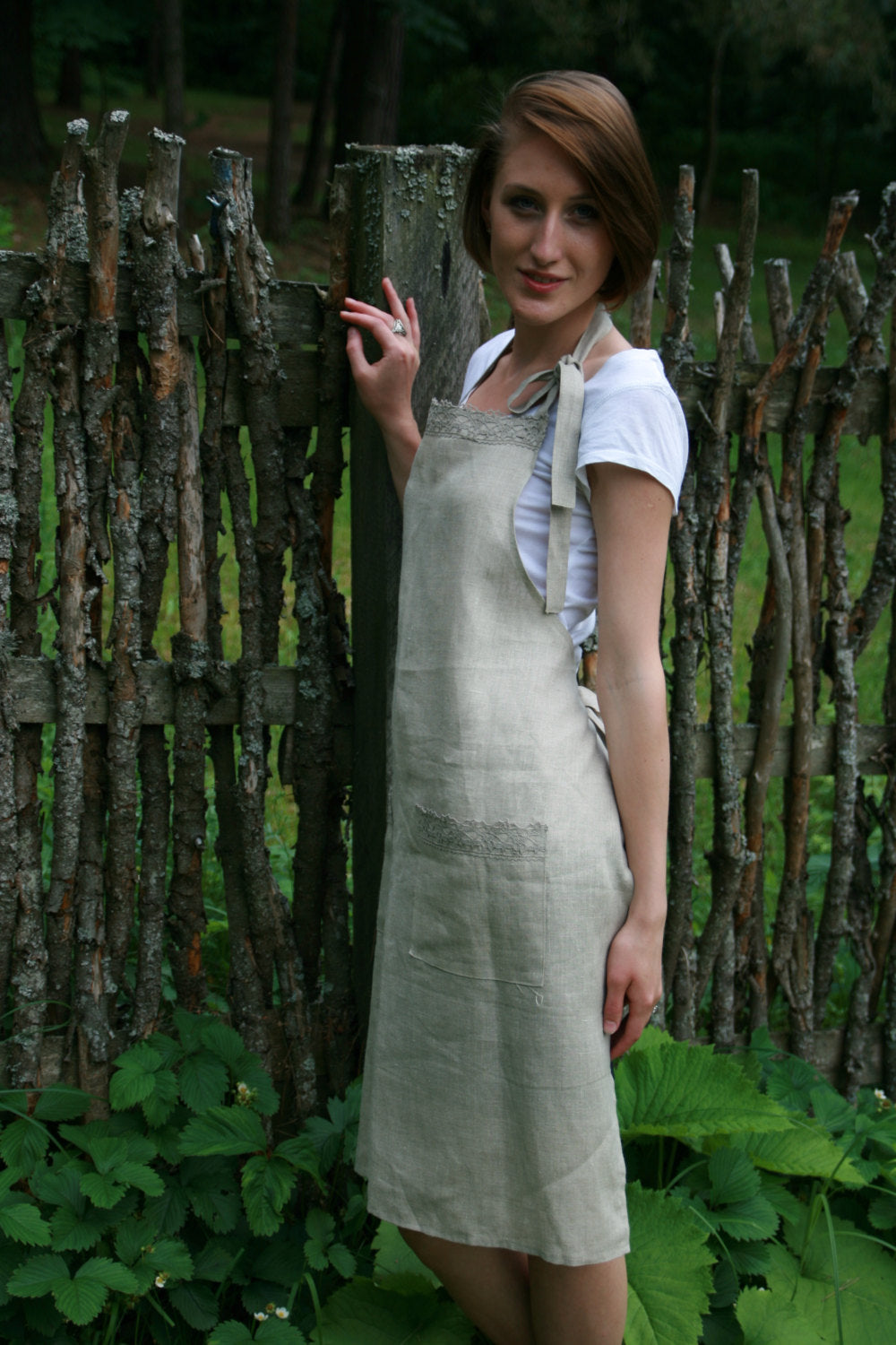 Linen Full Organic Apron Decorated With Linen Lace/ Luxury Linen For Her