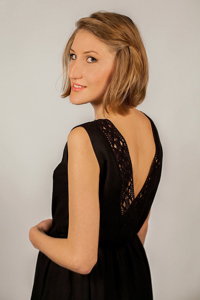 Linen Dress MILA with Open Back and Lace
