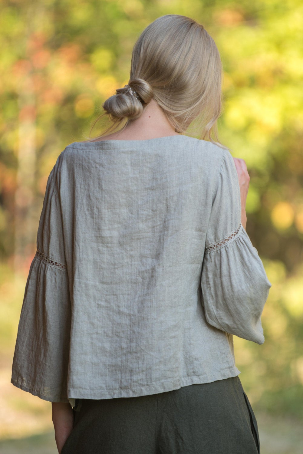 Linen Oversize Blouse BOHO with Lace