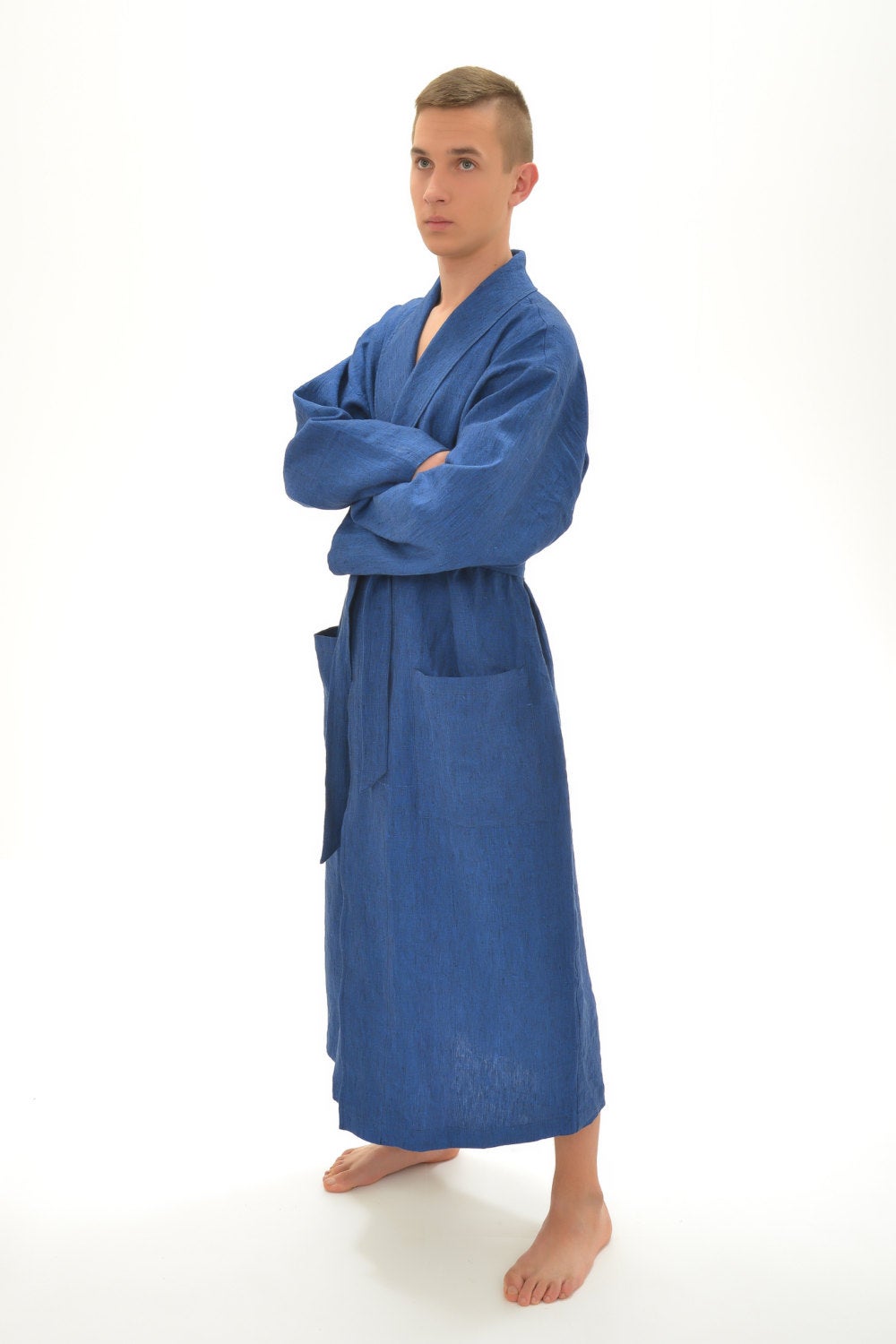 Linen Bath Robe Mens GENTLEMAN With Shawl Collar