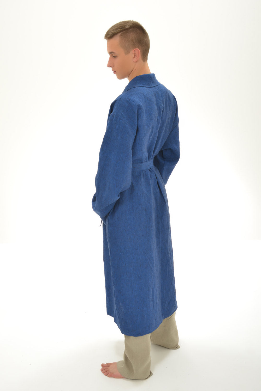 Linen Bath Robe Mens GENTLEMAN With Shawl Collar