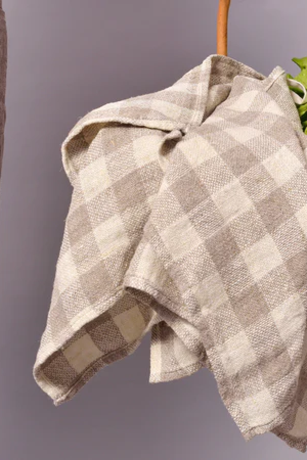 Linen Rustic Quality Undyed Kitchen Dish Towels Set of Two/ Heavy Weight Checkered Design Linen Towels
