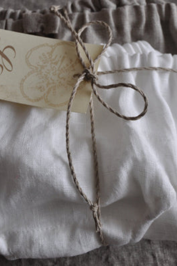 Set of Two Linen Low Rise Panties/Knickers - White and Natural
