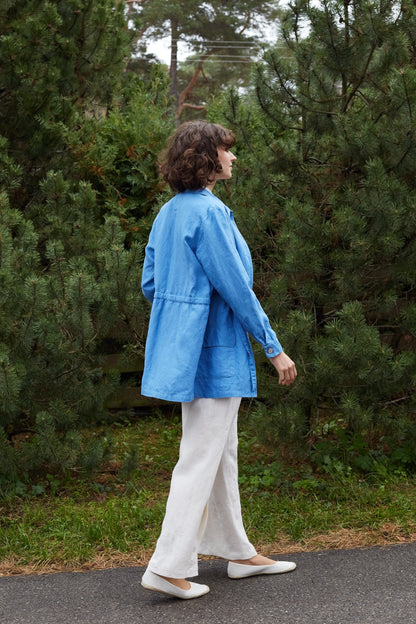 Pure Linen Oversize Jacket with Drawstring  Waist