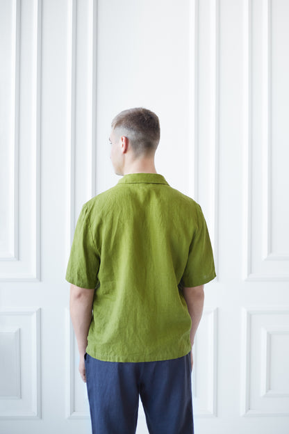 Linen Men's Polo Shirt in Green