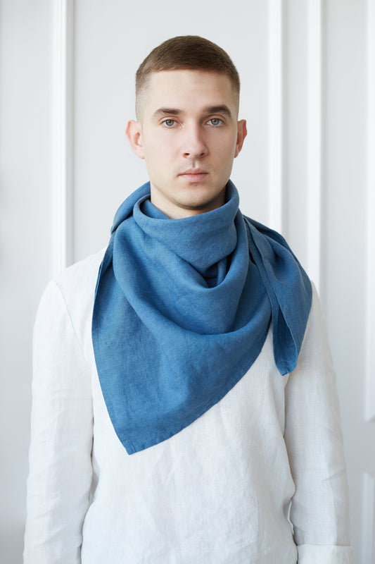 Linen Scarf For Men in Denim Blue