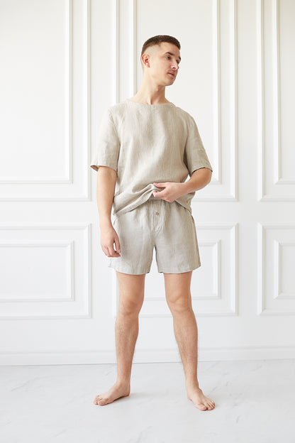 Linen Natural  Pajamas for Men with Shorts