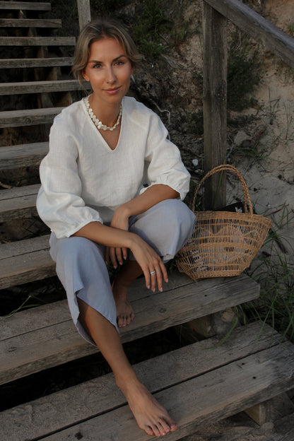 Linen Boho Style ASTRA Set of Blouse & Midi Linen Skirt