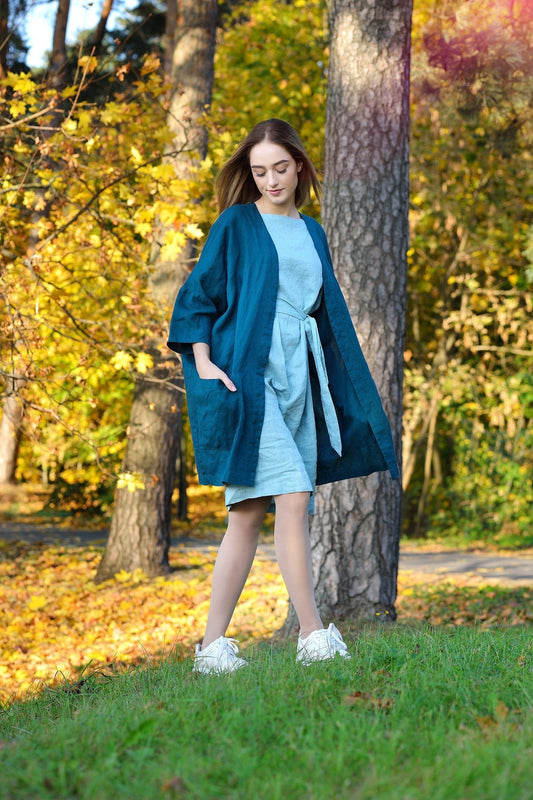Linen Long and Oversize Cardigan/Blazer BREEZY with Pockets