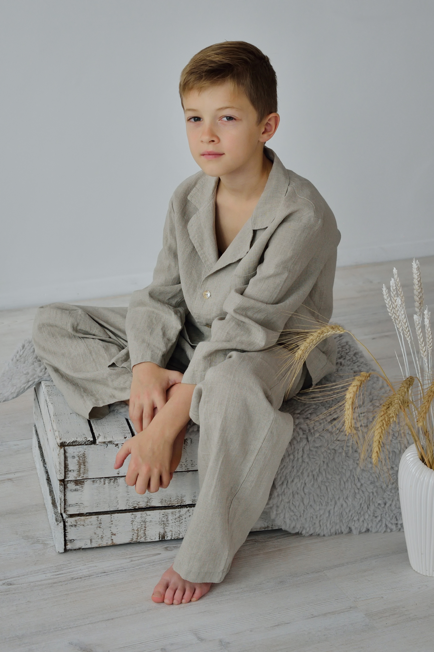Linen Pajama Set  For Boy 6-14 Years / Classic Pajama For Teenagers
