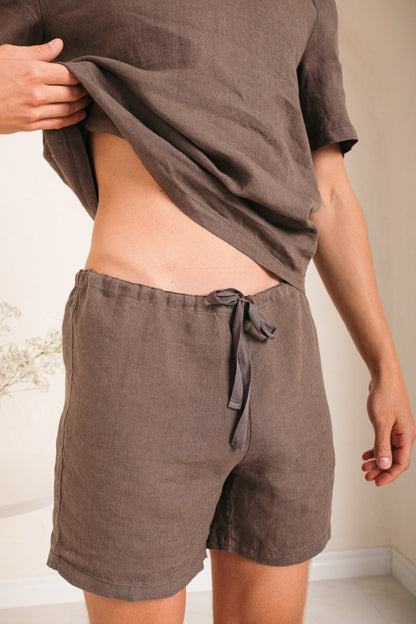 Linen Boxer Men's Shorts with Drawstringed Waist