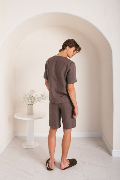 Linen Boxer Men's Shorts with Drawstringed Waist