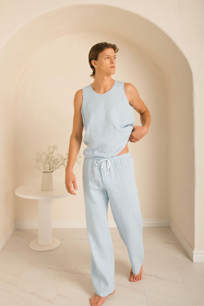 Men's Linen Pajama Pants  with Open Front Fly