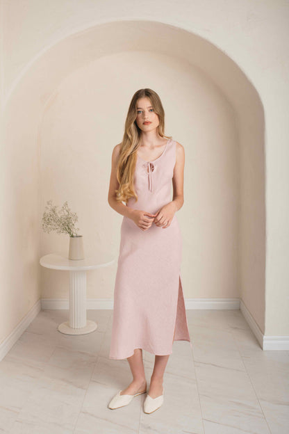 Linen Long Night Gown DEW in Rose