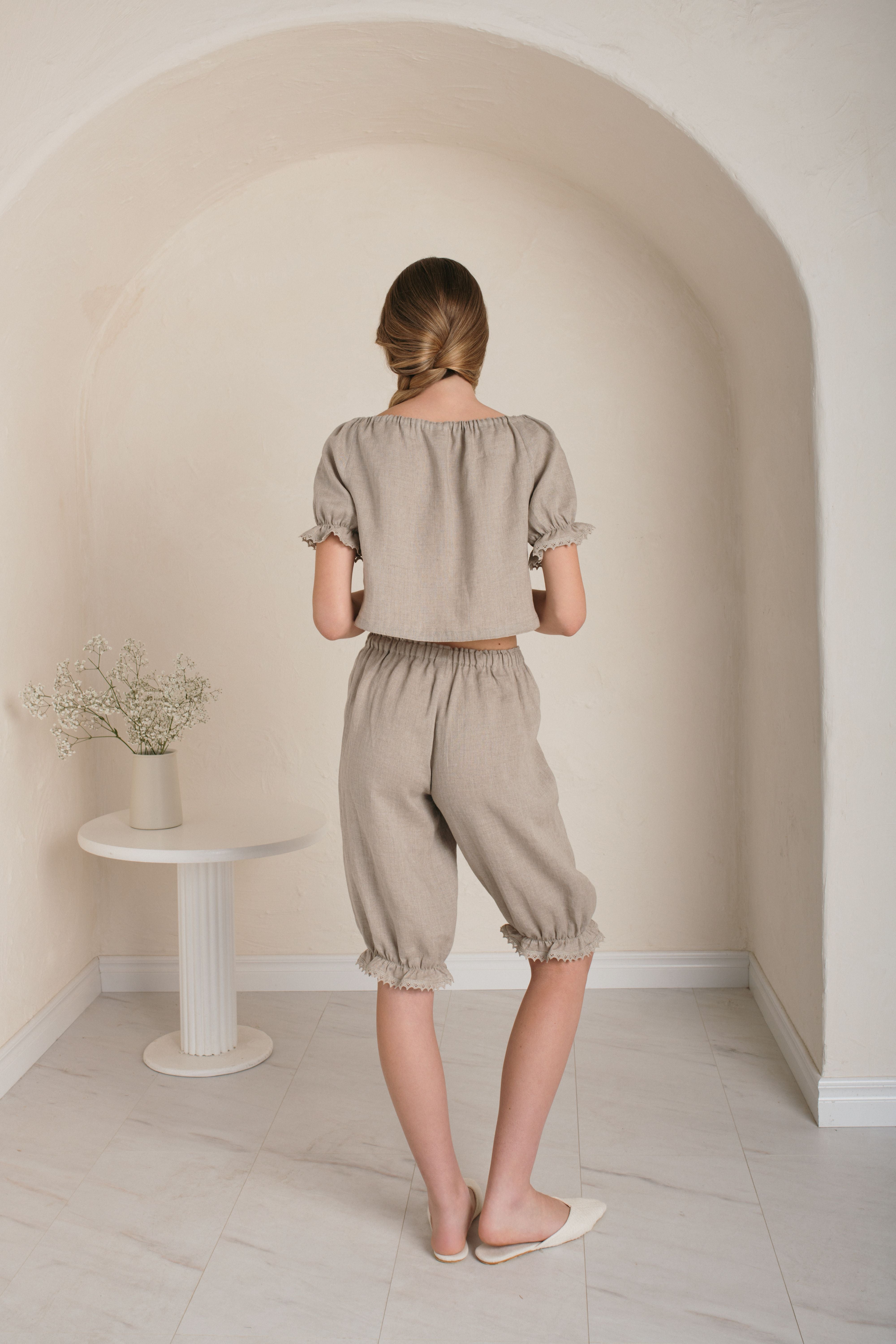 Linen Ruffle Bloomers ANASTASIA LACE Knee Length