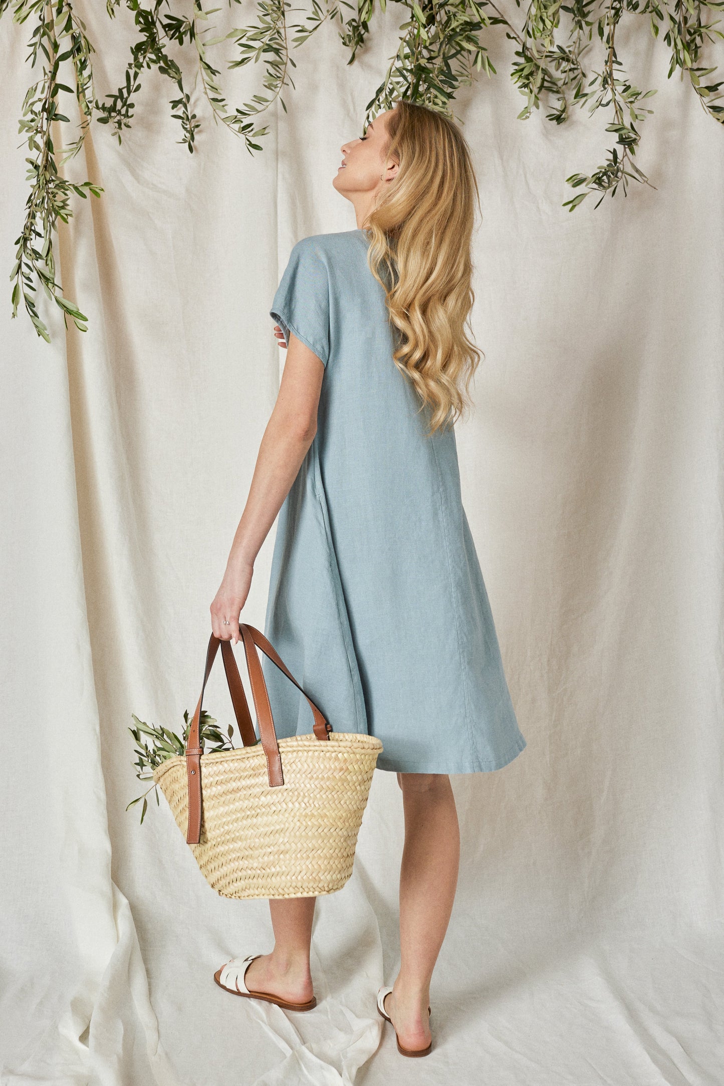 Linen Midi Dress ARIA with Flowy Bottom