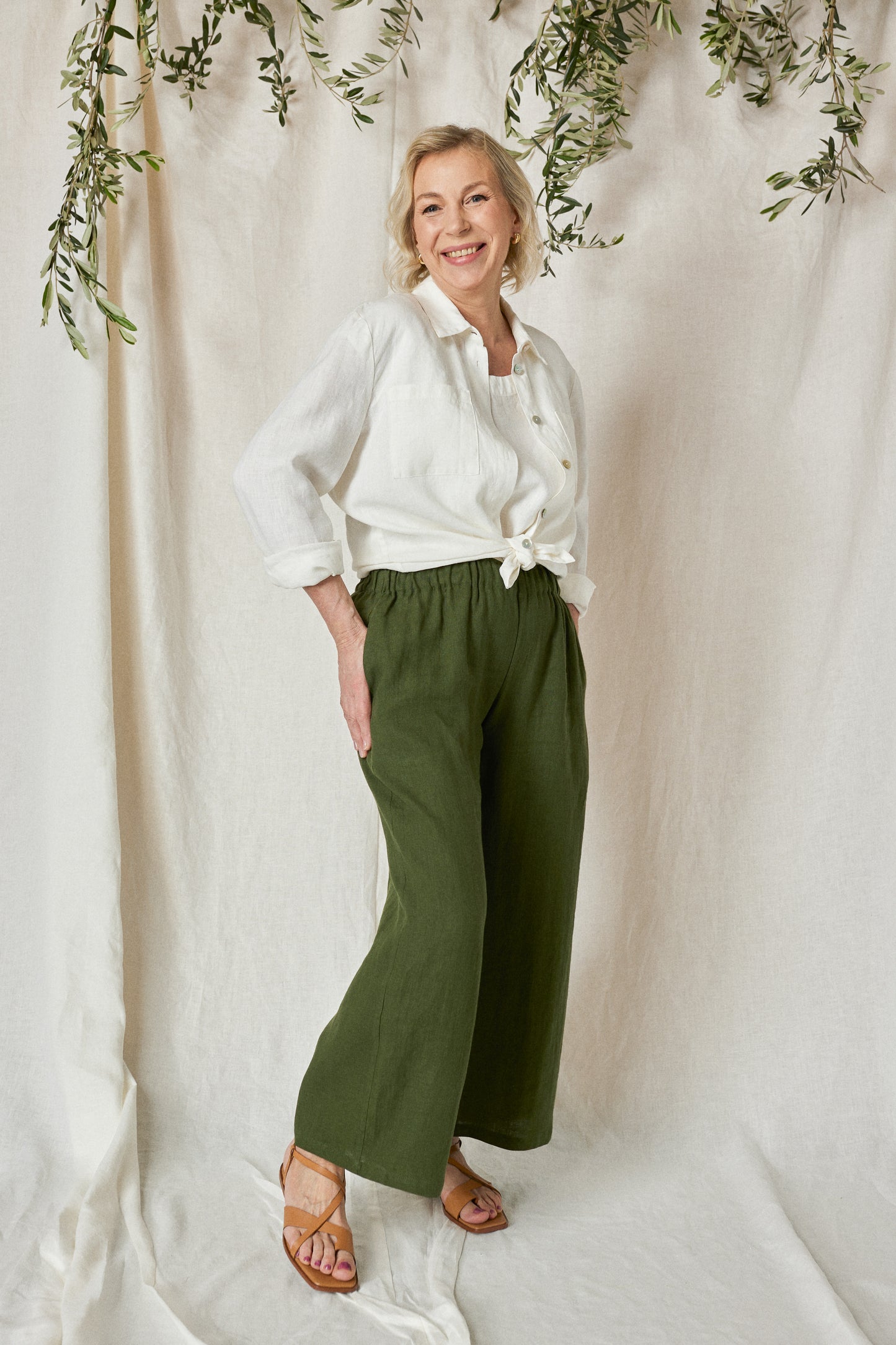 Wide Leg Linen Pants EDNA Ankle Length