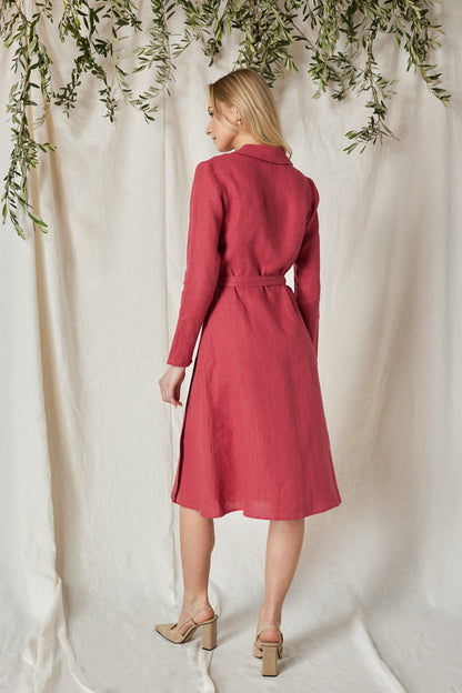 Linen Wrap Dress KEIRA With Collar Shortsleeved