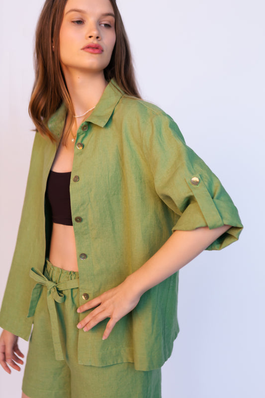 Linen Loose Oversize Shirt HARLEY with folded sleeves
