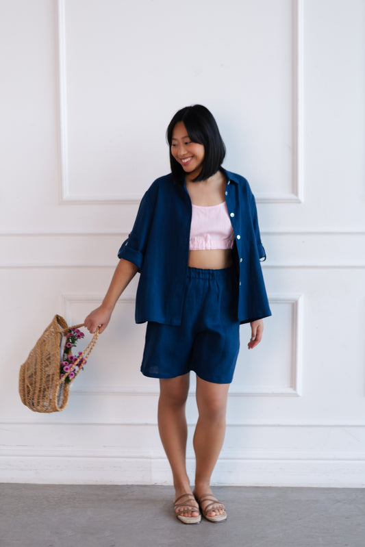 Linen Oversize Jacket HARLEY in dark navy