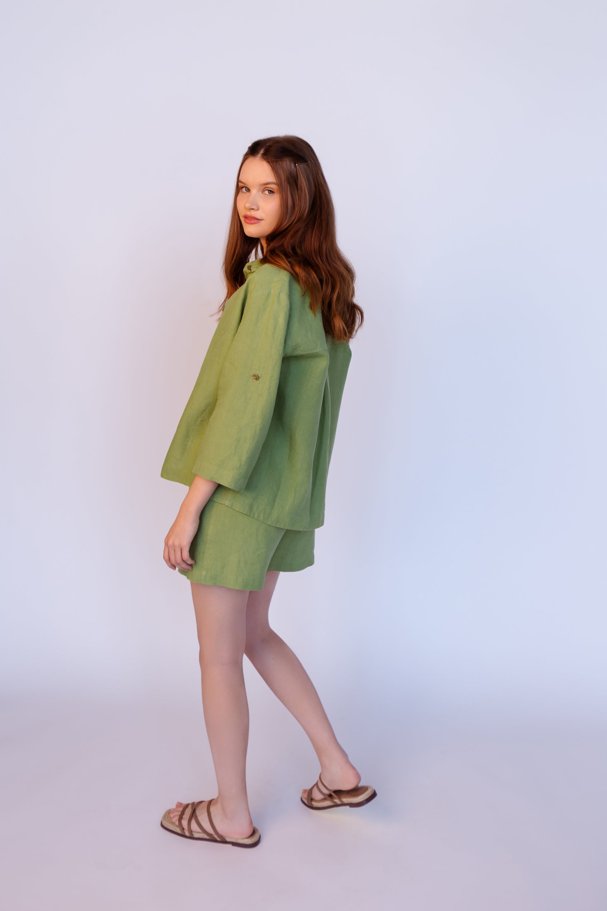 Linen Loose Oversize Shirt Cardigan  HARLEY in Green