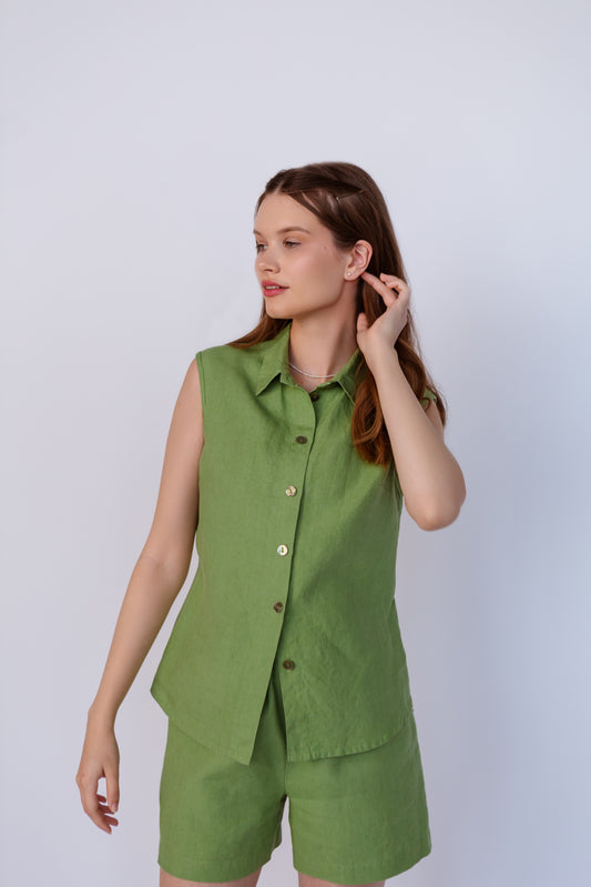 Linen Shirt LENA Sleeveless in Green