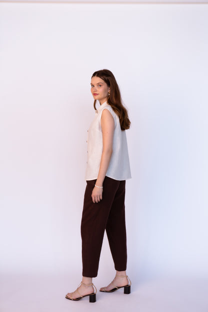 Linen Top LENA Sleeveless in Vanilla Cream