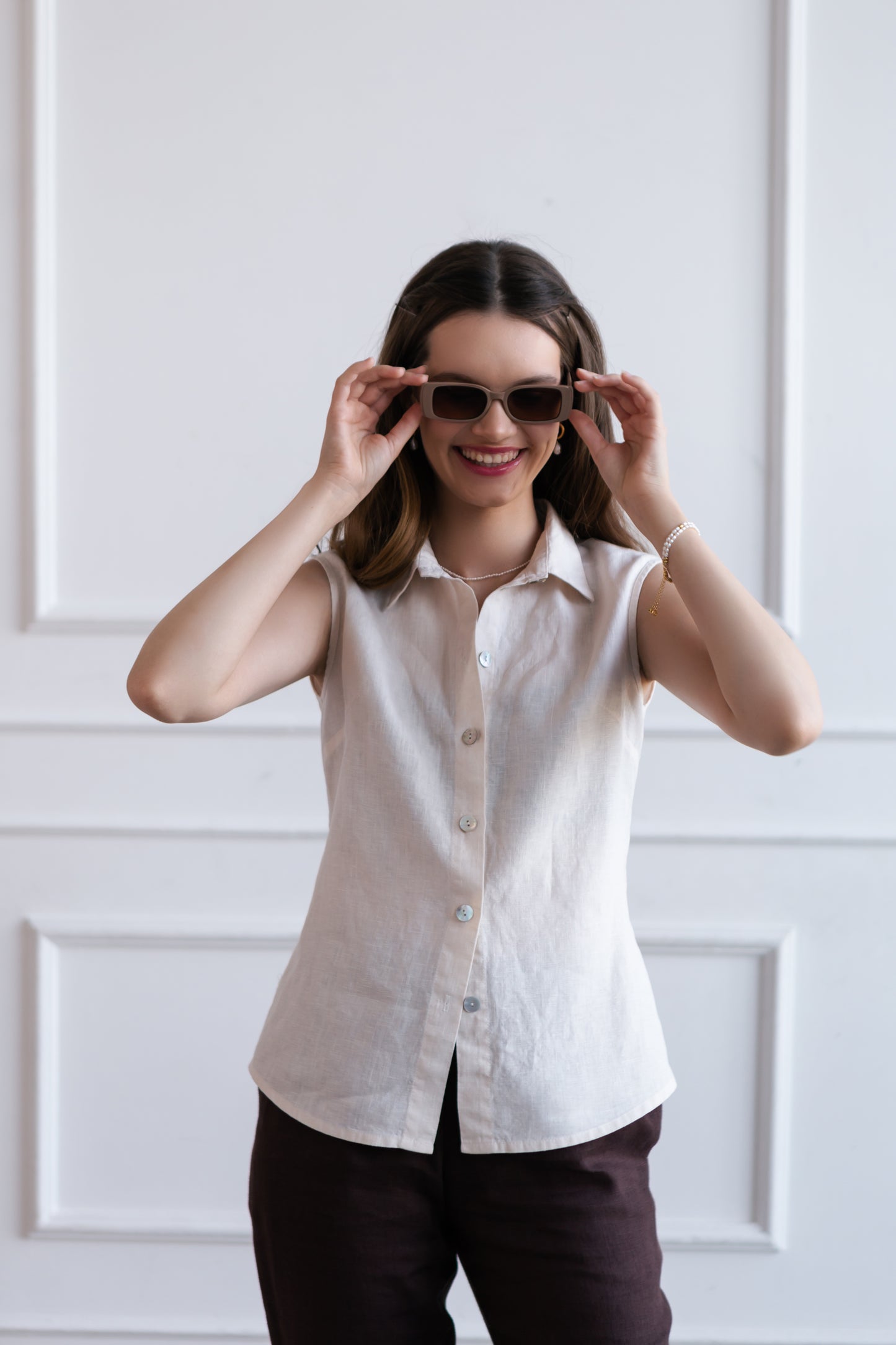 Linen Top LENA Sleeveless in Vanilla Cream