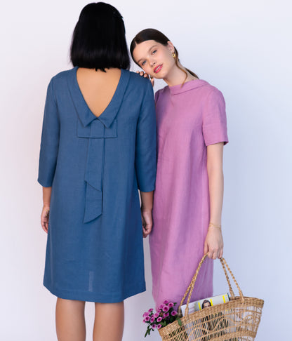 Linen Dress EVA With Open Back and Collar