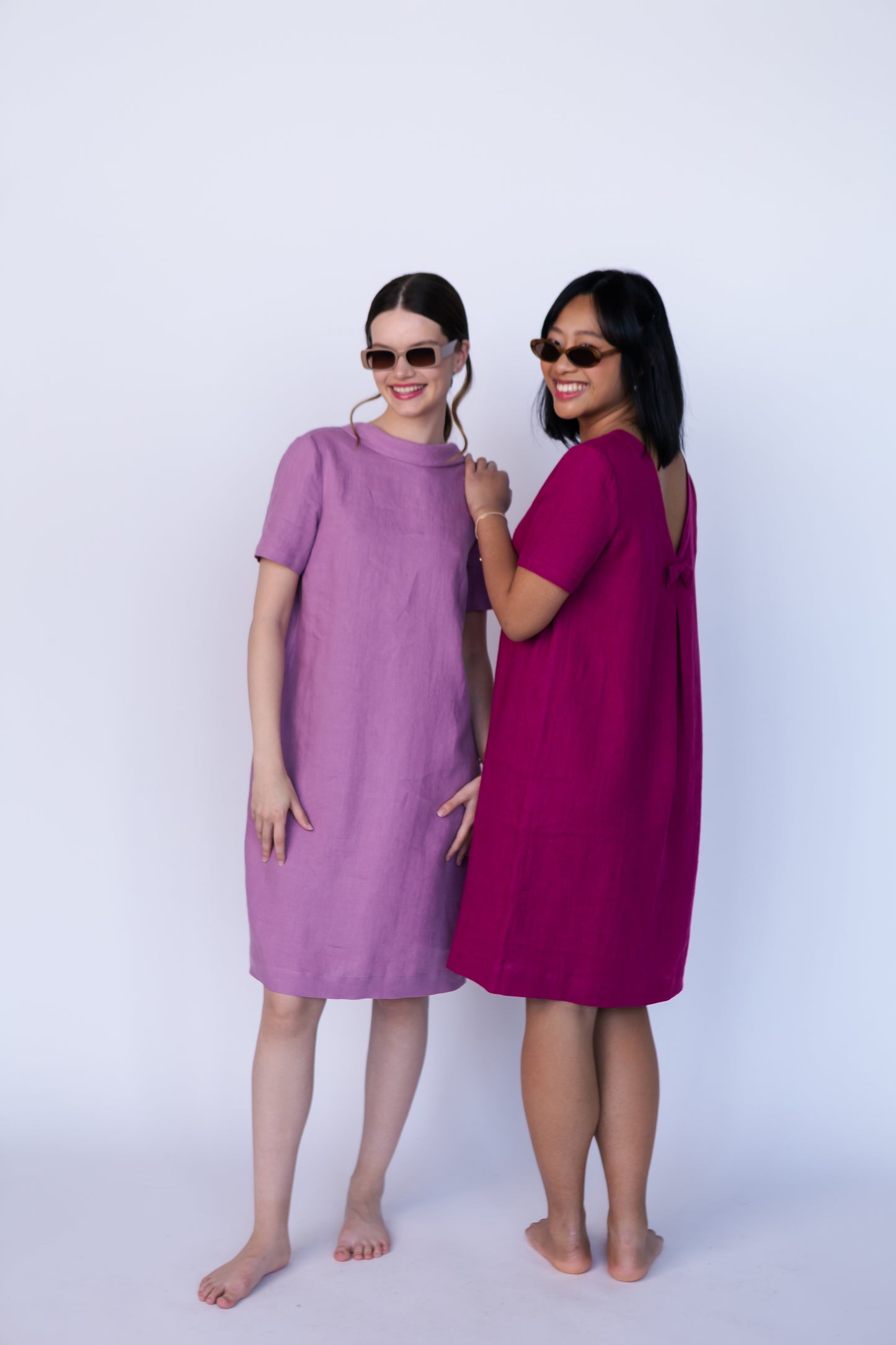 READY To SHIP Pink Linen Dress with Small Bow