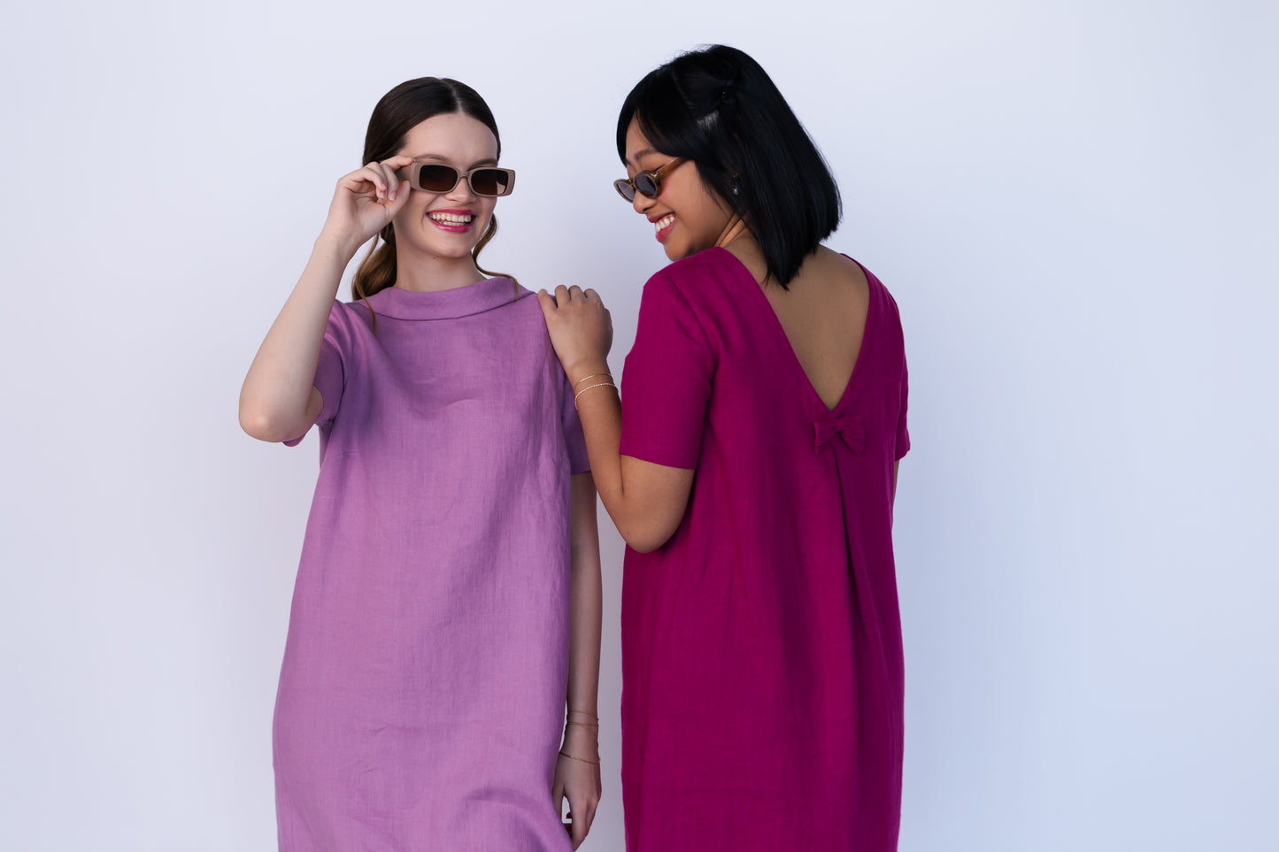 READY To SHIP Pink Linen Dress with Small Bow