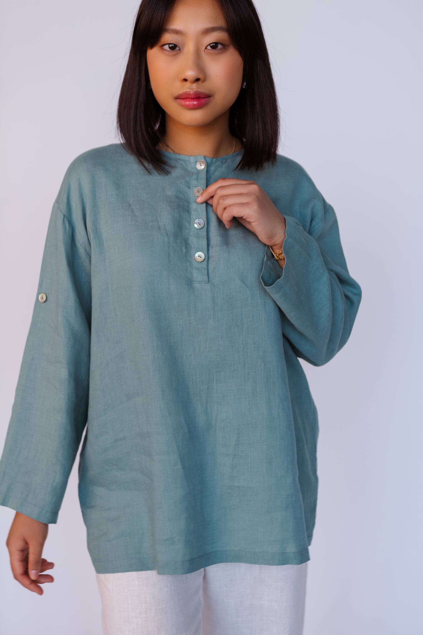 Loose and Oversize Shirt HELEN in Azure Linen