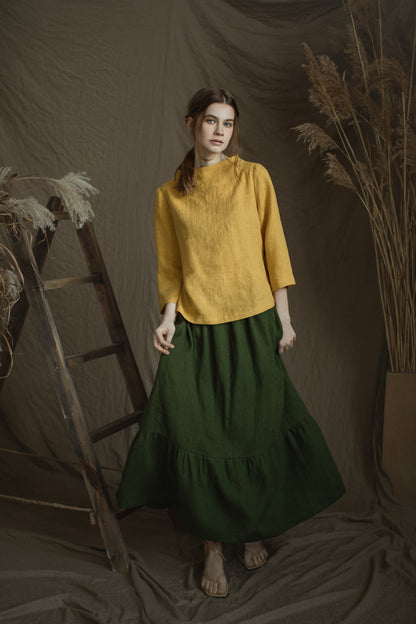 Linen Top AYA Long Sleeved and High Neck