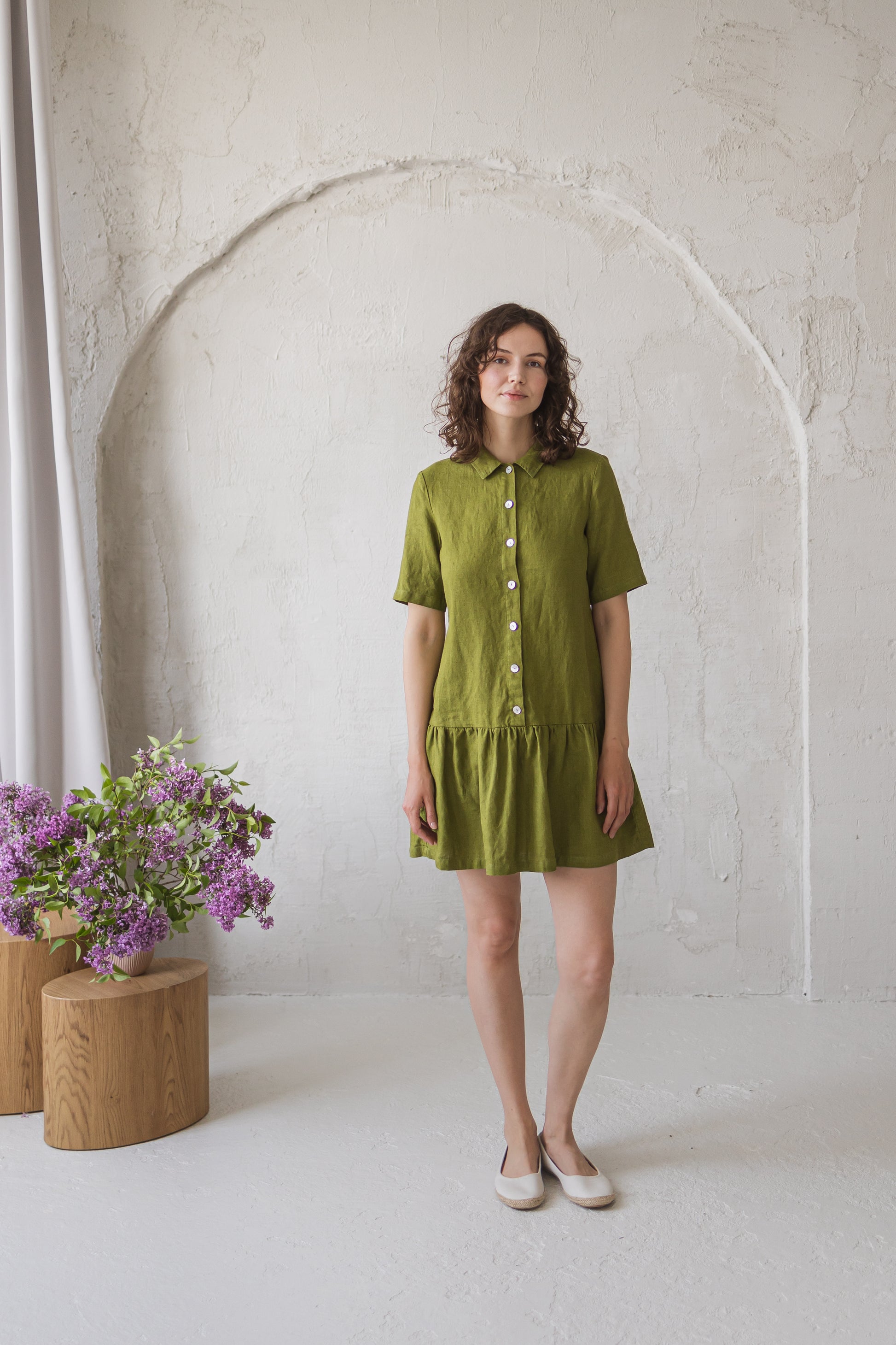 Linen Long Sleeves Oversize Shirt Dress THERESA XXL / Moss green Linen Long Sleeves Oversize Shirt Dress THERESA XXL / Moss green