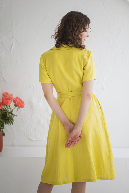 Linen Wrap Dress KEIRA with Collar