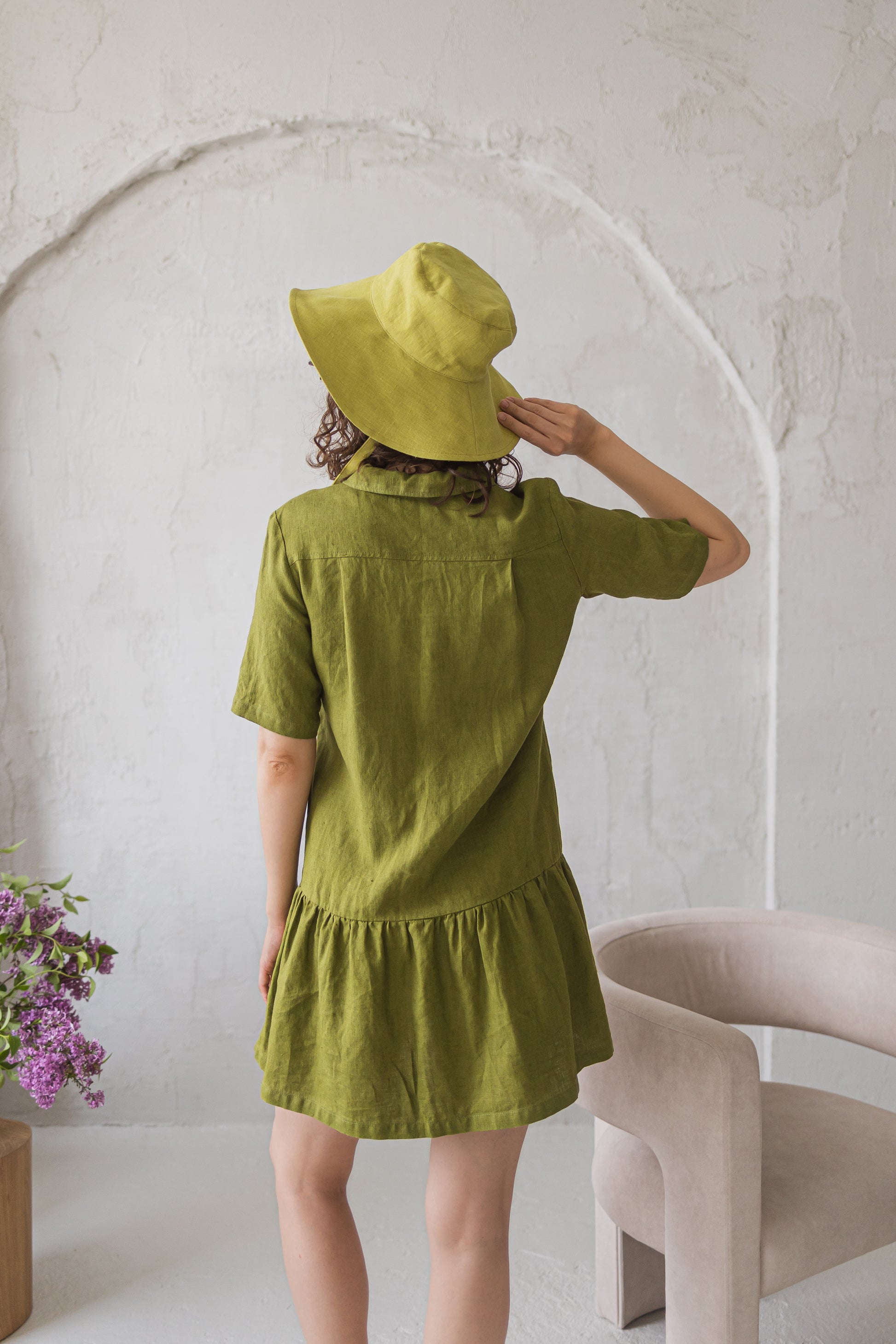 Linen Long Sleeves Oversize Shirt Dress THERESA XL / Dark purple Linen Long Sleeves Oversize Shirt Dress THERESA XL / Dark purple
