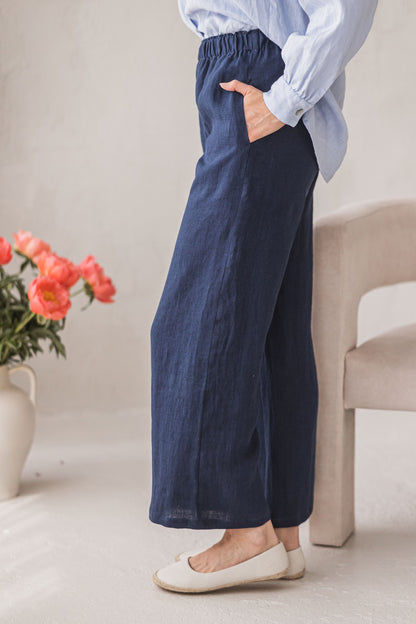 Wide Leg Linen Pants EDNA Ankle Length