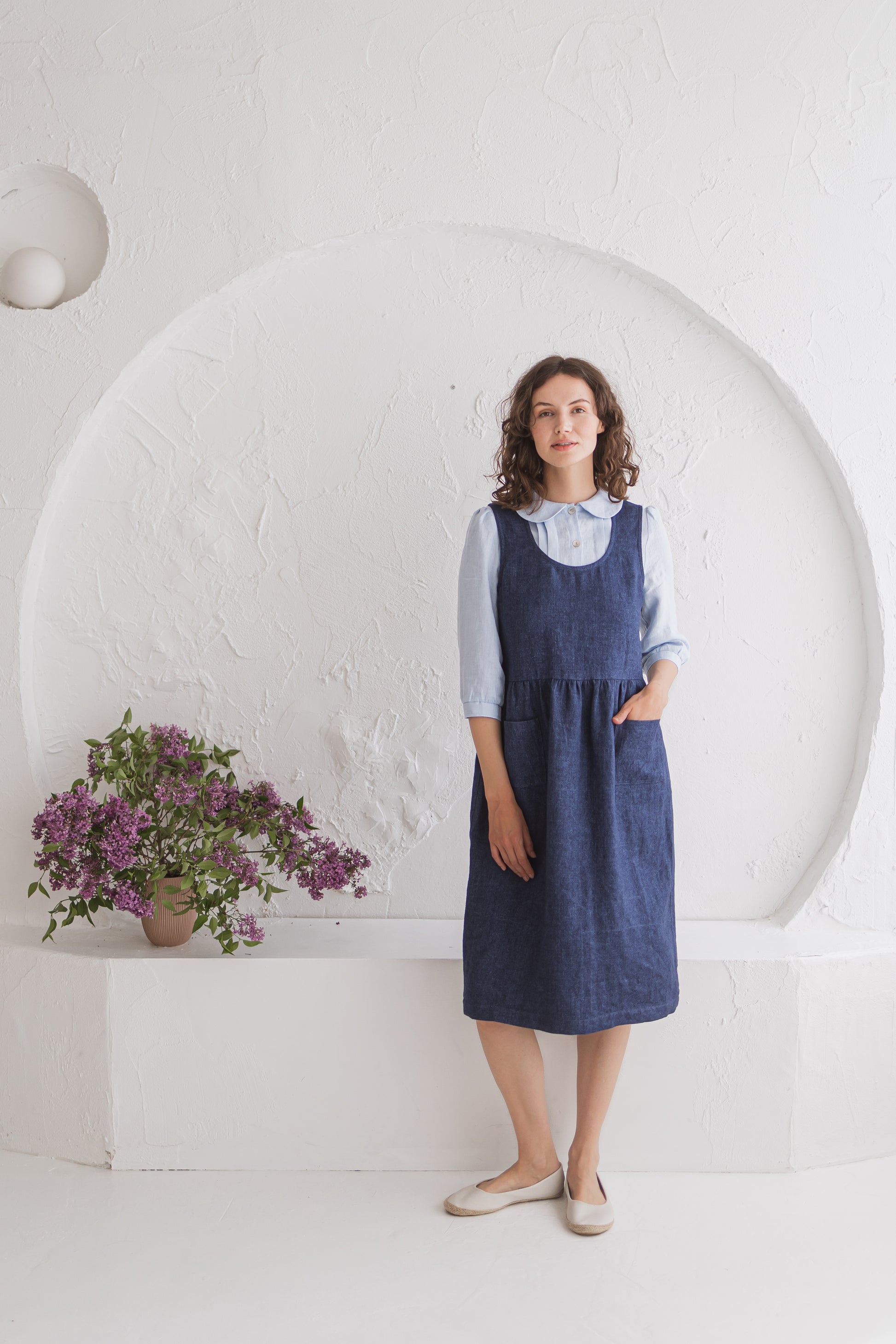 Sleeveless Linen Wool Smock Dress SIENNA XXL / Blue jeans