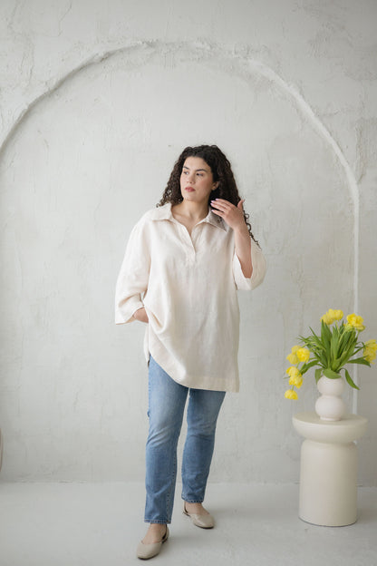 Relaxed Fit Linen Tunic Top BERTA