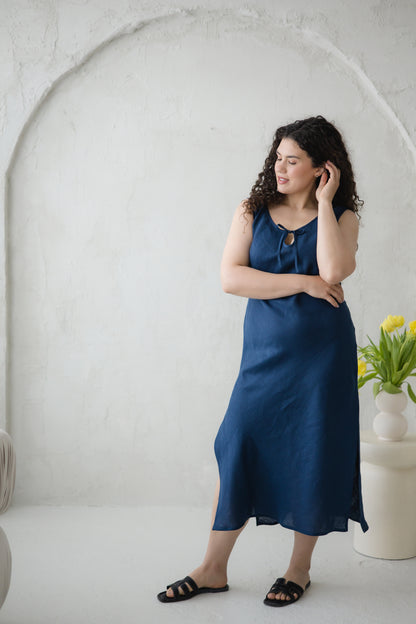 Linen Long Night Gown DEW