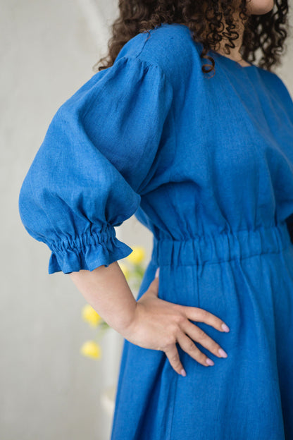 Romantic Blue Linen Dress ROMANCE with Ruffles